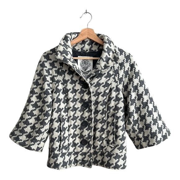 BB Dakota Gray White Houndstooth Plaid Check Jacket Wool Blend S Small - Picture 1 of 9